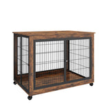 ZUN Furniture Style Dog Crate Side Table onheels with Double Doors and Lift Top. Rustic Brown, 43.7'' W116294466