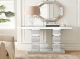 Mirrored Console Table with Crushed Diamond Inlay,Silver Mirrored Entryway Table,Modern Accent W1005P565131