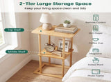 2-Piece Bamboo Side Table Set with Storage Shelves, 2-Tier End Table Nightstand for Living Room 56809059