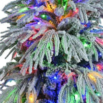 ZUN 6FT Pre-Lit Spruce Snow Flocked Christmas Tree, Artificial Hinged Xmas Tree with 300 Multi-Color LED N704P199474A