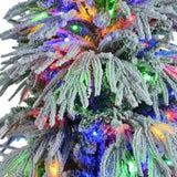 ZUN 6FT Pre-Lit Spruce Snow Flocked Christmas Tree, Artificial Hinged Xmas Tree with 300 Multi-Color LED N704P199474A