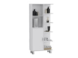 Mott 63" H Linen Bathroom Cabinet with Seven Open Shelves, One Drawer and four legs,White B097P167431