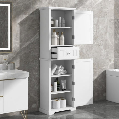 ZUN Tall Bathroom Storage Cabinet, Freestanding Storage Cabinet with Drawer and Adjustable Shelf, MDF WF312727AAK