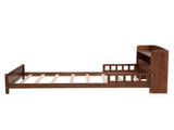 Full Pine Wood Bed with Bookcase Headboard ,LED Motion Sensor Light, Bed Guardrails,Walnut W504P281004