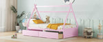 ZUN Twin Size House Platform Bed with Two Drawers,Headboard and Footboard, Pink WF322502AAH