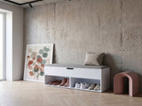 White Shoe Storage Bench with Gray Padded Seat and Hidden Compartment 25858468
