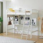ZUN Loft bed with shelf with desk inclined ladder white twin wooden bed pine particle board N101 USA 82266150