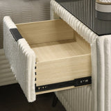 Mavela Wide Wale Corduroy Upholstery Nightstand, Cream T2574P243651