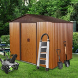 ZUN 8ft x 6ft Outdoor Metal Storage Shed with Floor Base,Coffee W540P175672