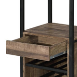 ZUN Weathered Oak and Black Wine Rack with 1 Drawer B062P184584