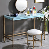 Rectangular Writing Desk with USB Port, Baby Blue and Gold B016P326059