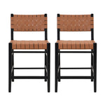 ZUN 24.25'' Classic Counter Stools Set of 2,Brown PU Counter Stools with rubberwood Frame,Leather 74690.00BRN