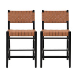 ZUN 24.25'' Classic Counter Stools Set of 2,Brown PU Counter Stools with rubberwood Frame,Leather 74690.00BRN