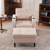 ZUN Beige Upholstered Armchair and Storage Ottoman Set - Comfortable Single Sofa with Cup Holders and W1901P149127