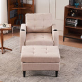 Beige Upholstered Armchair and Storage Ottoman Set - Comfortable Single Sofa with Cup Holders and W1901P149127