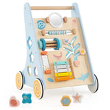 8-in-1 Blue Wooden Baby Walker - Acrylic Mirror Xylophone Shape Sorters, Engages 98458381