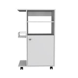 Modern Kitchen Cart 39" H, Single Door Cabinet, Four Wheels, One Side Shelf, White B097133125