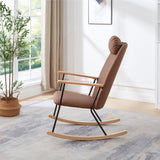 ZUN Adjustable Headrest Pillow Rocking Chair, Technical Leather Upholstered Glider Rocker with High W1669P220403