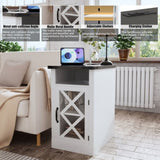 Farmhouse End Table with Charging Station, 15.4'' Rustic Nightstand with Barn Door & Adjustable T3609P332411