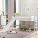 ZUN Twin Size Low Loft Bed with Ladder and Slide,White 74563380