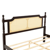 Queen Pine wooden Bed with Rattan Headboard and Footboard, with Central Enhanced Bed Platform W504P266746
