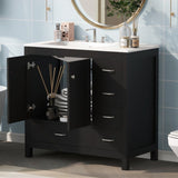 ZUN 36" Black Bathroom Vanity with Ceramic Sink Combo, Abundant Storage Cabinet -2 Soft close doors and N729P183735B