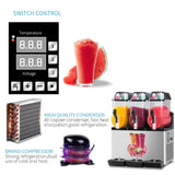 110V Commercial Slushy Machine 45L 3 Tank 1100W Stainless Steel Margarita Frozen Drink With Powerful W1676P146602