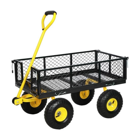 ZUN Heavy Duty Garden Cart, 1100 lbs Large Capacity Steel Garden Cart, Utility Wagon Cart with Removable 52587751