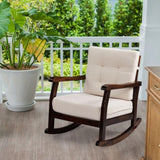 ZUN Outdoor Wood Rocking Chair with Detachable Washable Cushions, Patio Rocker with Inclined Backrest, 27567641