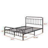 ZUN Metal Bed Frame Queen Size Platform No Box Spring Needed with Vintage Headboard and Footboard 46158594