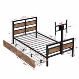 Twin Size Metal Platform Bed with MDF Headboard and Footboard,Two Storage Drawers and Rotatable TV WF309871AAB
