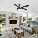 ZUN Smart 56" Integrated LED Ceiling Fan with Antique Black Blades in Matte Black Fan Body Finish W1367P187080