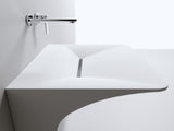 Modern Wall-Mounted Solid Surface Pedestal Sink, One-Piece Floating Bathroom Vessel Sink with Hidden W2753P478789