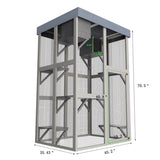 70.5 Tall Wooden Catio Outdoor Cat Enclosure, Gray Cat House Large Solid Wood Cage Playpen with 6 W773P307596