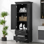 ZUN Tall Storage Cabinet with Two Drawers for Bathroom/Office, Black WF299284AAB