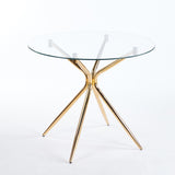 Dining Table with chrome metal leg and tempered glass,Modern Space Saving Kitchen Table for Living W234P351121