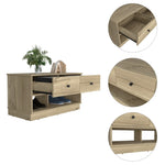 ZUN Light Oak Rectangle 2-Shelf 2-Drawer Storage Bench B06280461