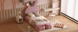 Twin Size Upholstered Platform Bed with Cartoon Ears Shaped Headboard and Light, Pink WF321677AAH