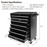 ZUN 7 Drawers Rolling Tool Chest with Wheels, Portable Rolling Tool Box on Wheels, Tool Chest Organizer W1239137226