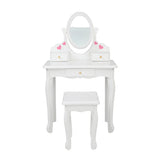 Children's Wooden Dressing Table Reversible Round Mirror Dressing Table Chair Three Drawers White 09401206