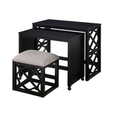 Desks and Stool Set 3pc Black Finish Rolling Desk with Casters, 2 Charging ports Home Office B011P287465