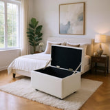 Beige Linen-Textured Storage Ottoman with Rubber Feet 634343cm Bench for Entryway, Bedroom or 90720414