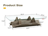 Tempered Glass & MDF Table with Carved Knife Wood Grain, Multi-Storage Open Compartments W3875P387030