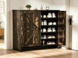 2-Door Barn Door Shoe Cabinet Made of Triamine Particleboard Black Square Shoe Cabinet with 73502453
