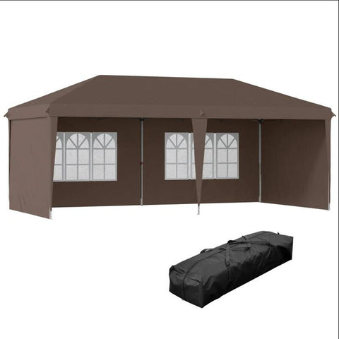 ZUN Pop Up Canopy party Tent with 4 Sidewalls 10' x 20' , Coffee-AS （Prohibited by 53917092