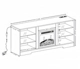 TV Stand Electric Fireplace Glass Shelves, 3D Fireplace TV Stand with LED Lights Wood with USB 37987636