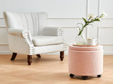 Storage Ottoman Foot Rest Round Footstool Teddy Velvet Footrest Multifunctional Rolling Stool Coffee 43100205