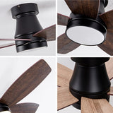 Hot sales 32 Inch Modern Black Ceiling Fan With Light 3 Solid Wood Blades Remote Control Reversible W2991P338638