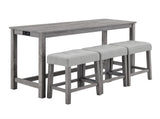 Bar Table Set with Power Outlet, Bar Table and Chairs Set, 4 Piece Dining Table Set, Industrial W487P339352