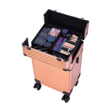 ZUN 4-in-1 Draw-bar Style Interchangeable Aluminum Rolling Makeup Case-Rose Gold 70986434